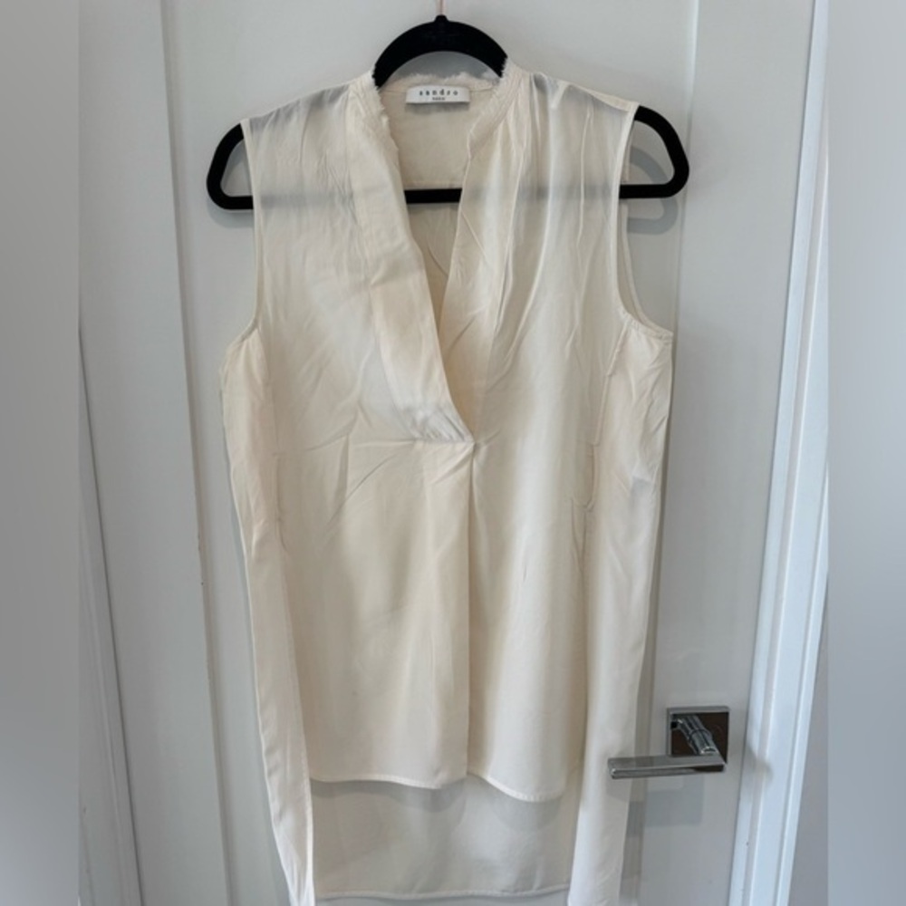 SANDRO PARIS 100% silk White Sleeveless Women's Top size 1 = XS